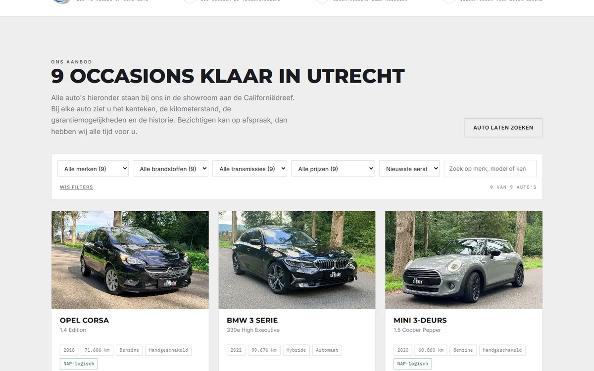 Het aanbod met filters op merk, brandstof, transmissie en prijs.
